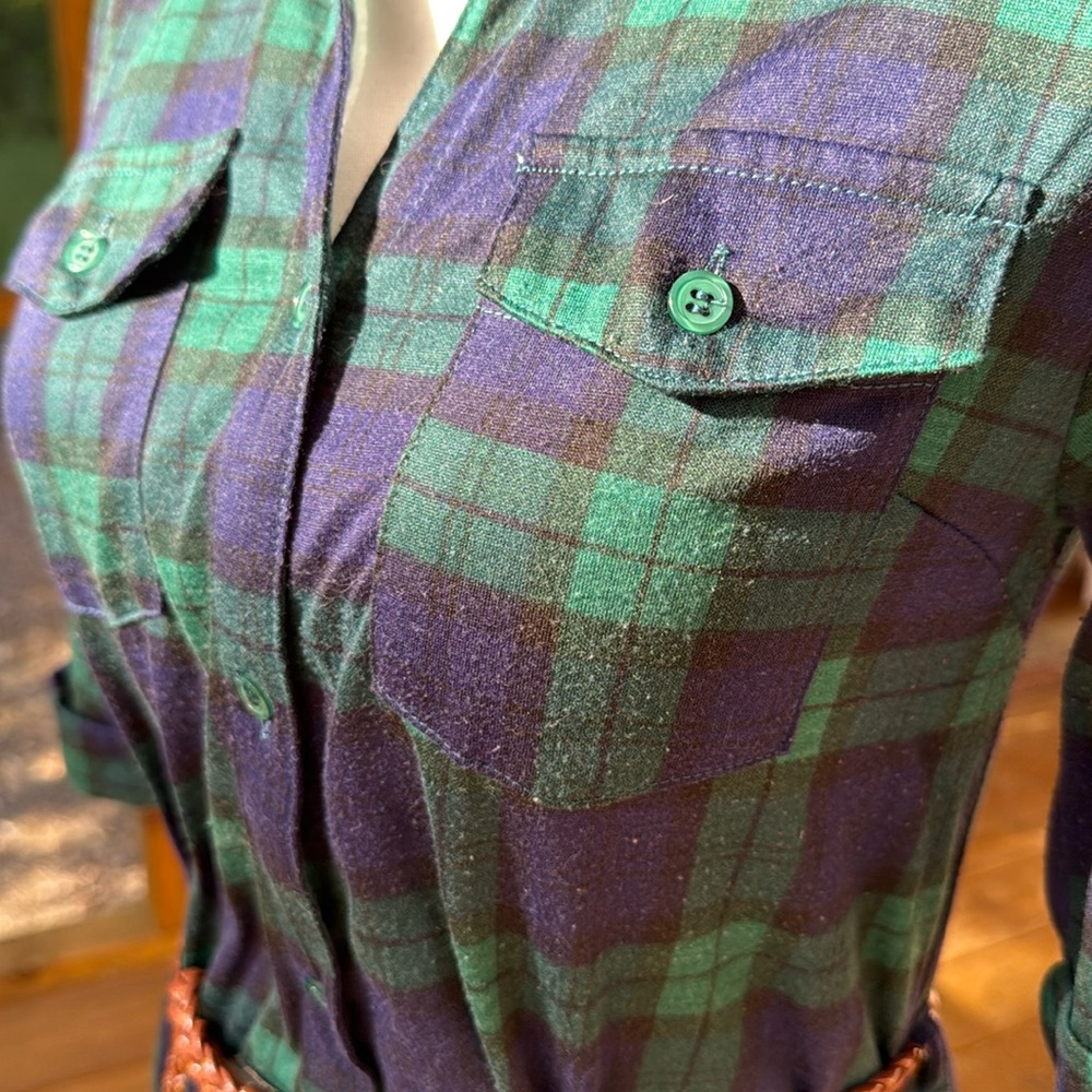 It Girl Green and Blue Plaid Shirt Dress with Belt - Picture 6 of 13